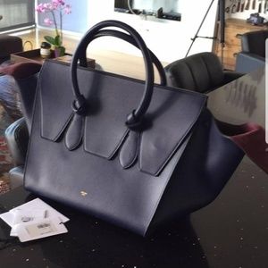 Celine Tie Navy Leather Satchel